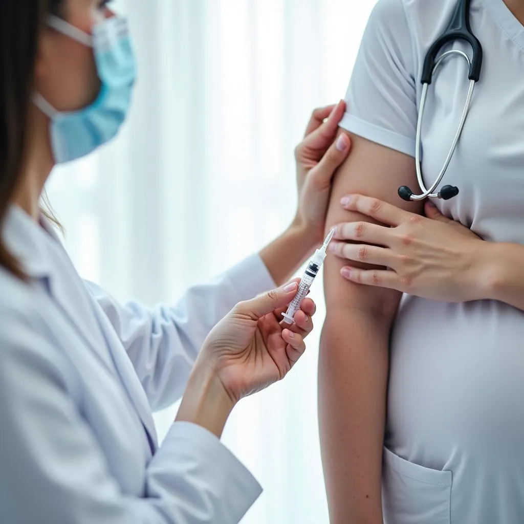 A healthcare professional administering a fertility injection