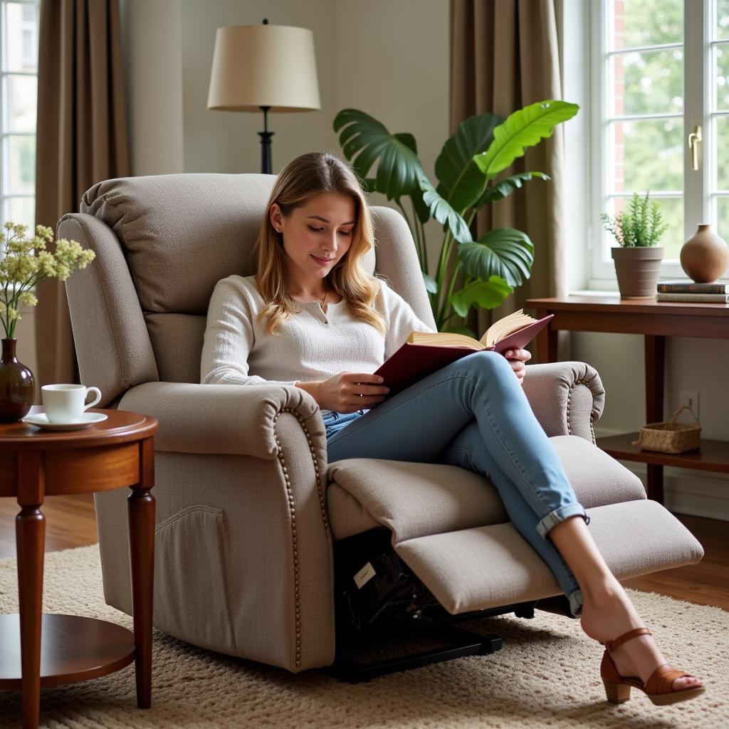 Woman Enjoying a Book in a Recliner Chair