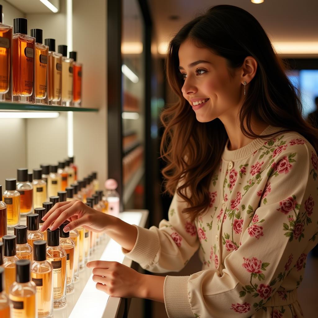 Woman Selecting Gucci Perfume in Pakistan