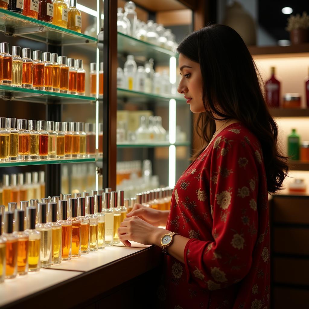 Woman Shopping for Perfume in Pakistan