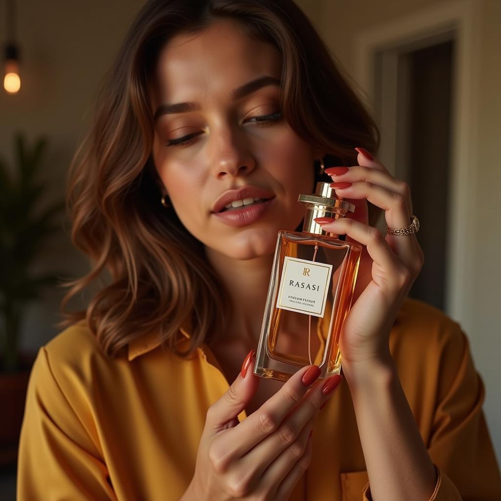 Woman Smelling Rasasi Perfume