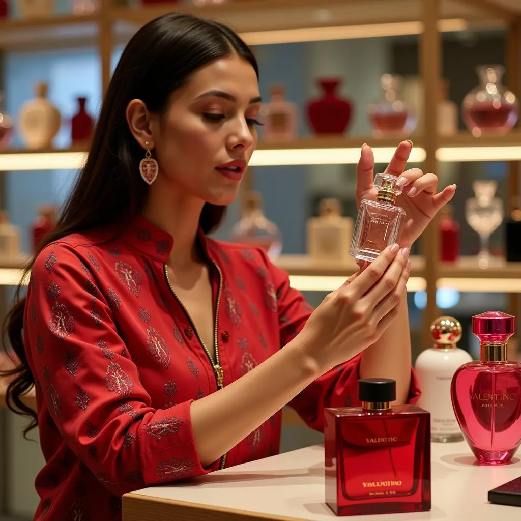 Pakistani Woman Testing Valentino Perfumes