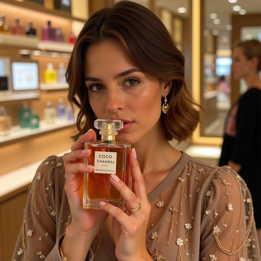 Woman Trying Coco Mademoiselle Perfume