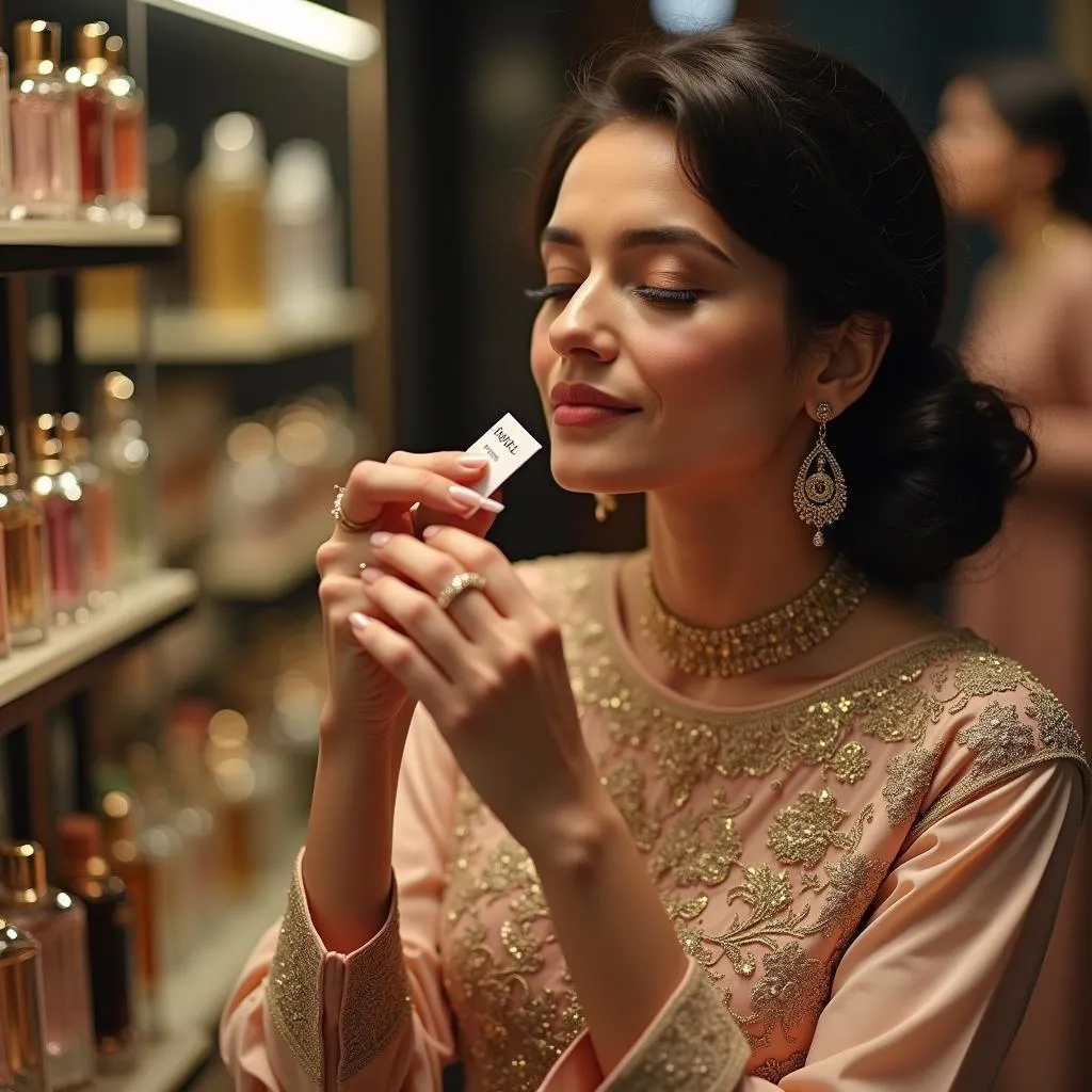 A Woman Experiencing a Luxury Perfume in Pakistan