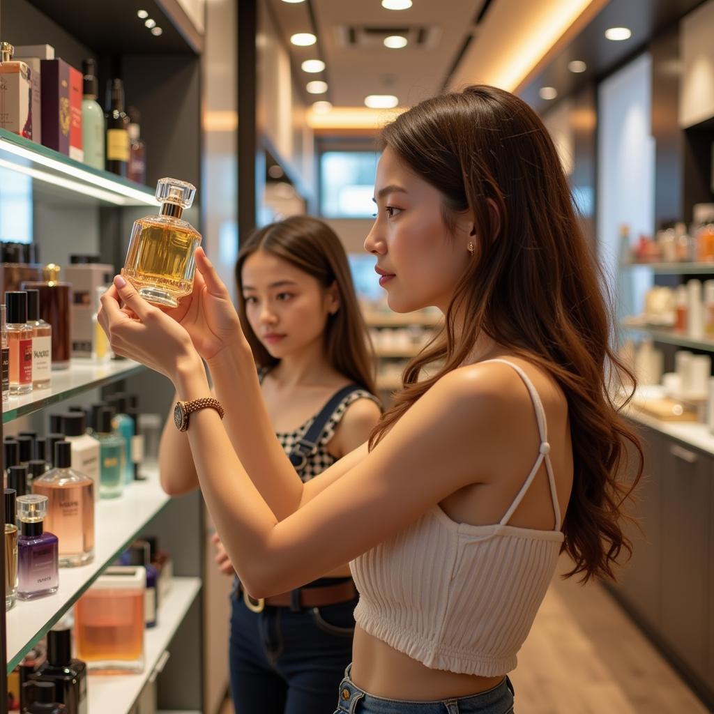 Woman Trying Perfume in Store