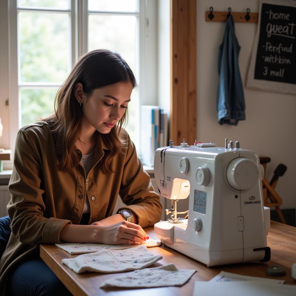 Woman Sewing on a Dawlance Machine