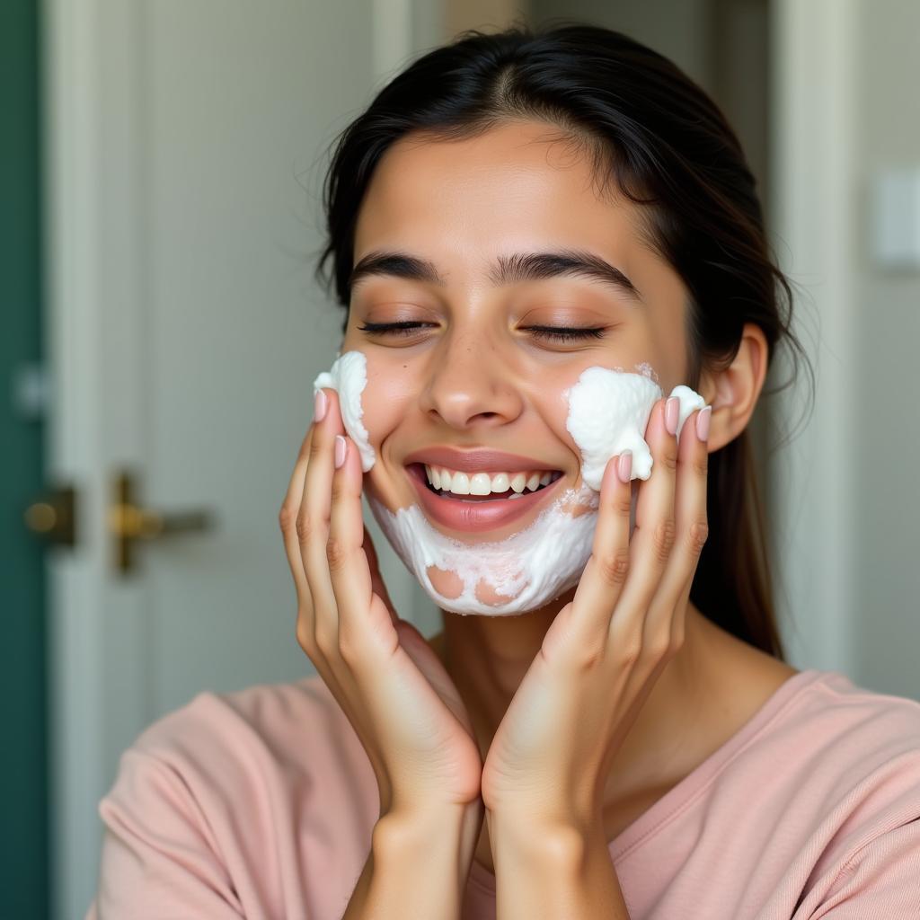 Woman Using Himalaya Neem Face Wash