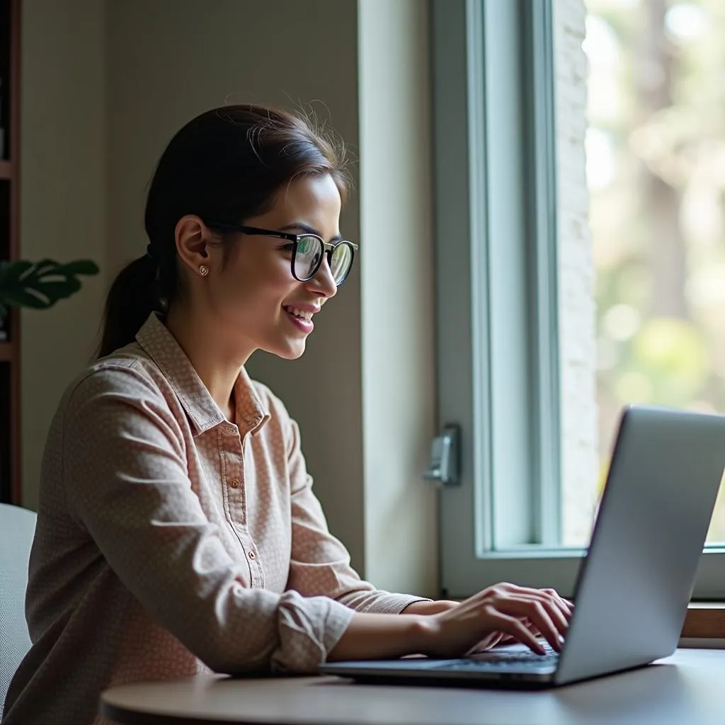 Woman Using Online Portal