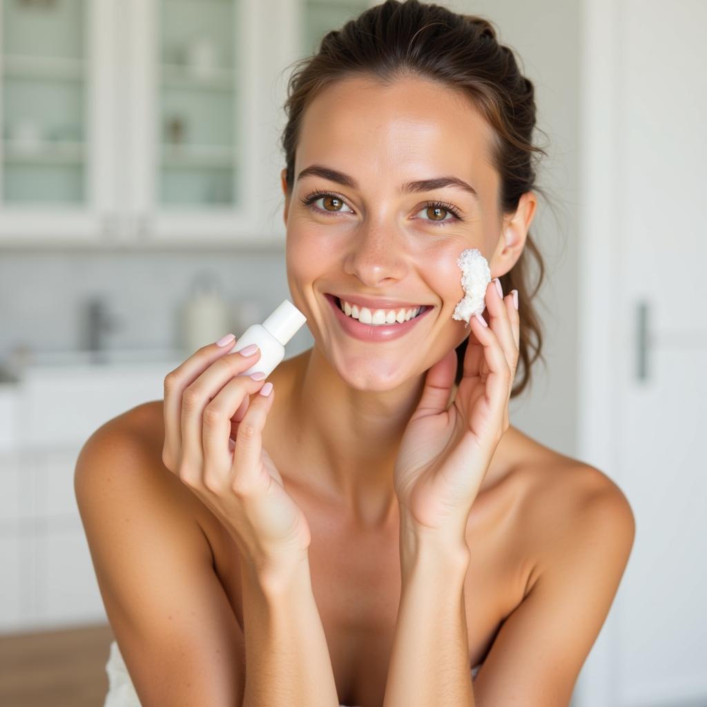 Woman Gently Massaging Oil Cleanser onto Her Face