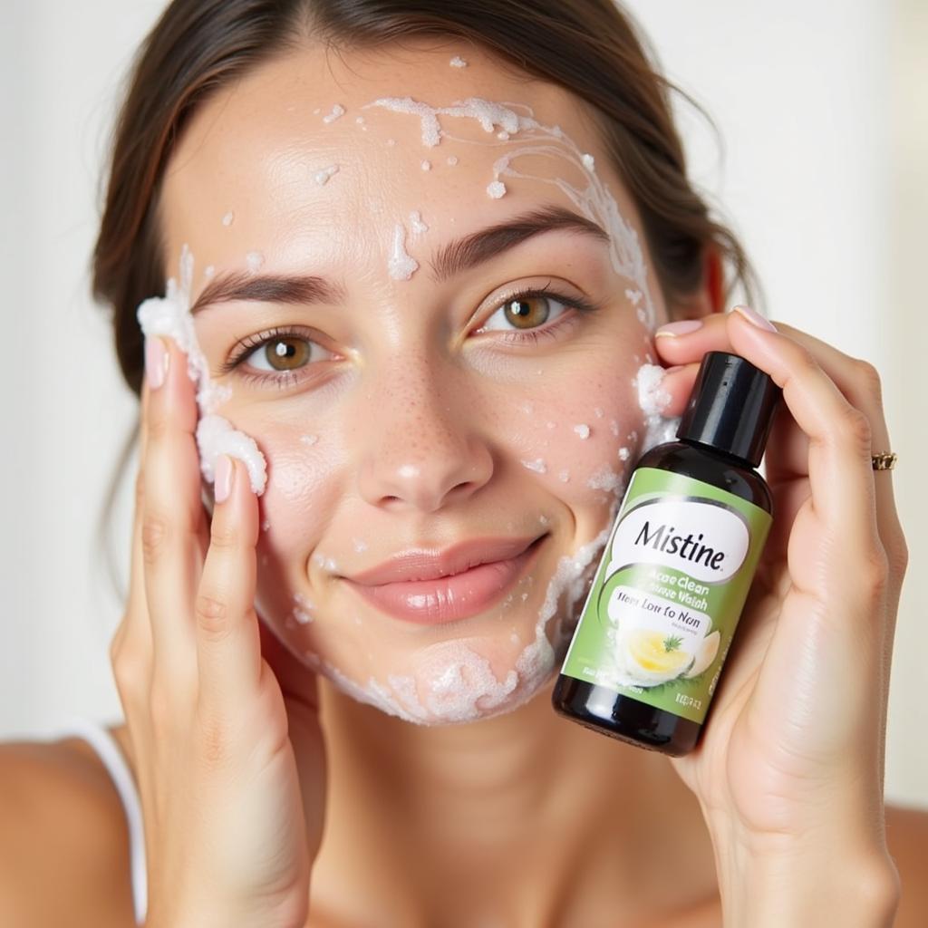 Woman Washing Her Face with Mistine Acne Clear Face Wash