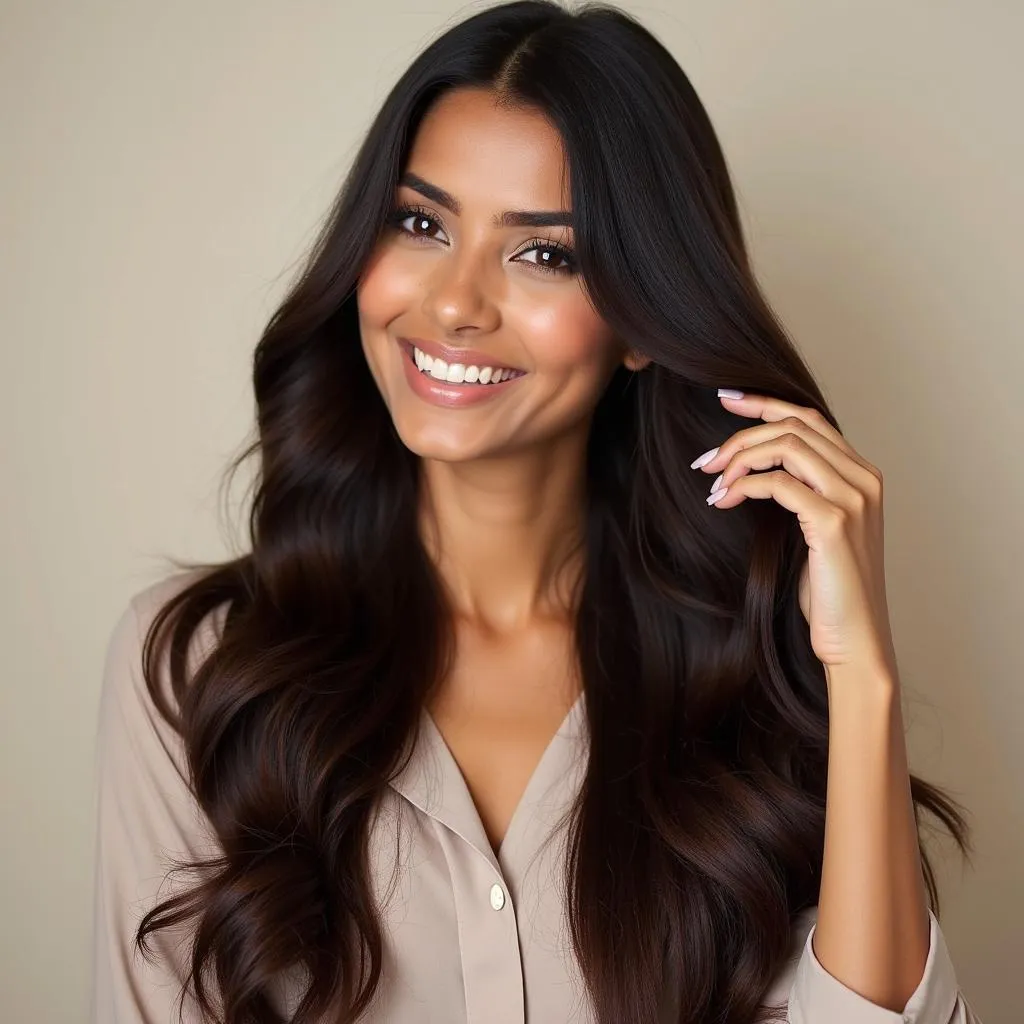 Woman with smooth, shiny hair after using Tresemme Keratin Smooth Shampoo