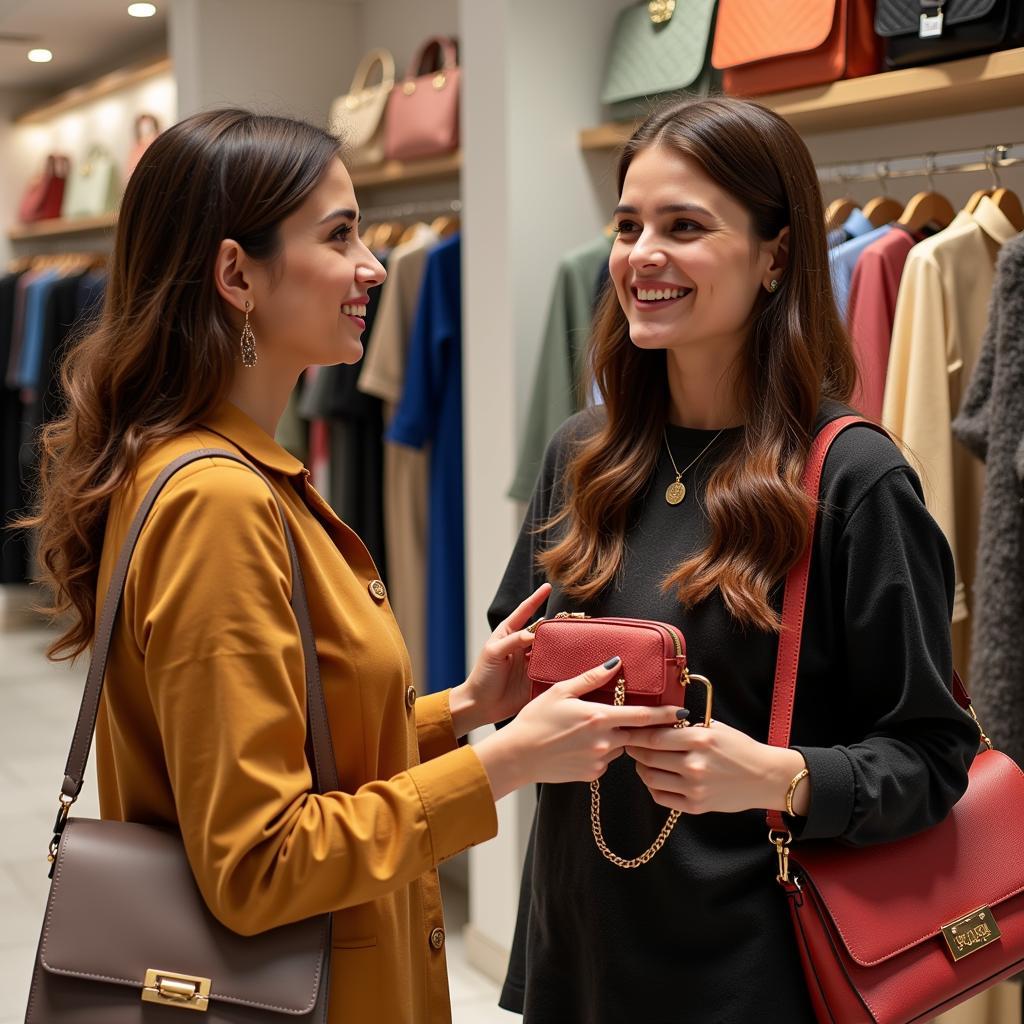 Women shopping for handbags