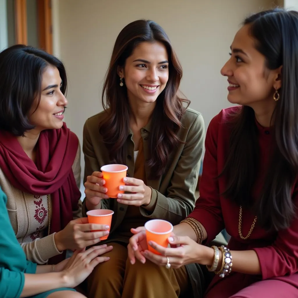 Group of women discussing menstrual cups in Pakistan