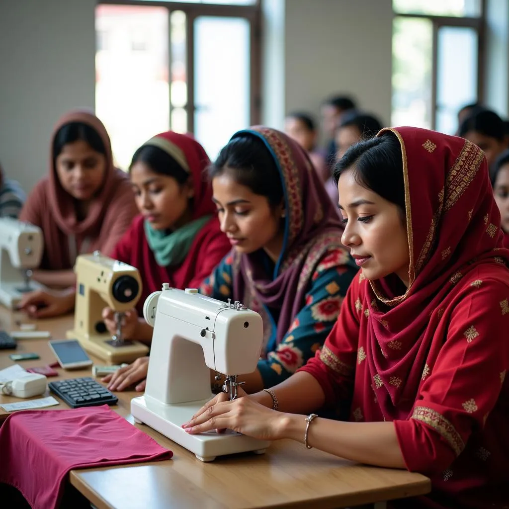 Women participating in an NGO sewing workshop in Hyderabad