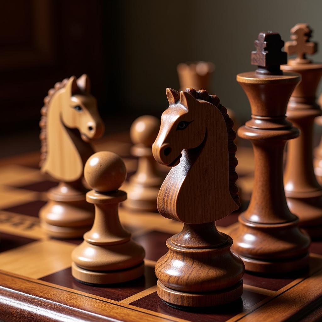 Intricate Hand-Carved Wooden Chess Set in Pakistan