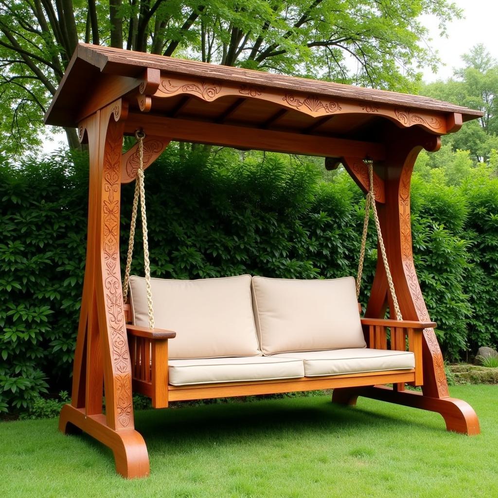 Luxurious Wooden Garden Swing in a Pakistani Garden