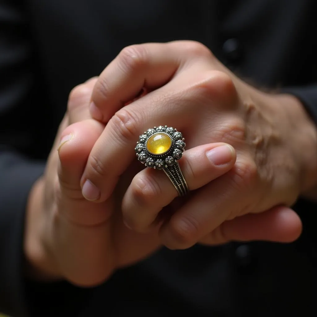 Man wearing a yellow aqeeq ring in Pakistan