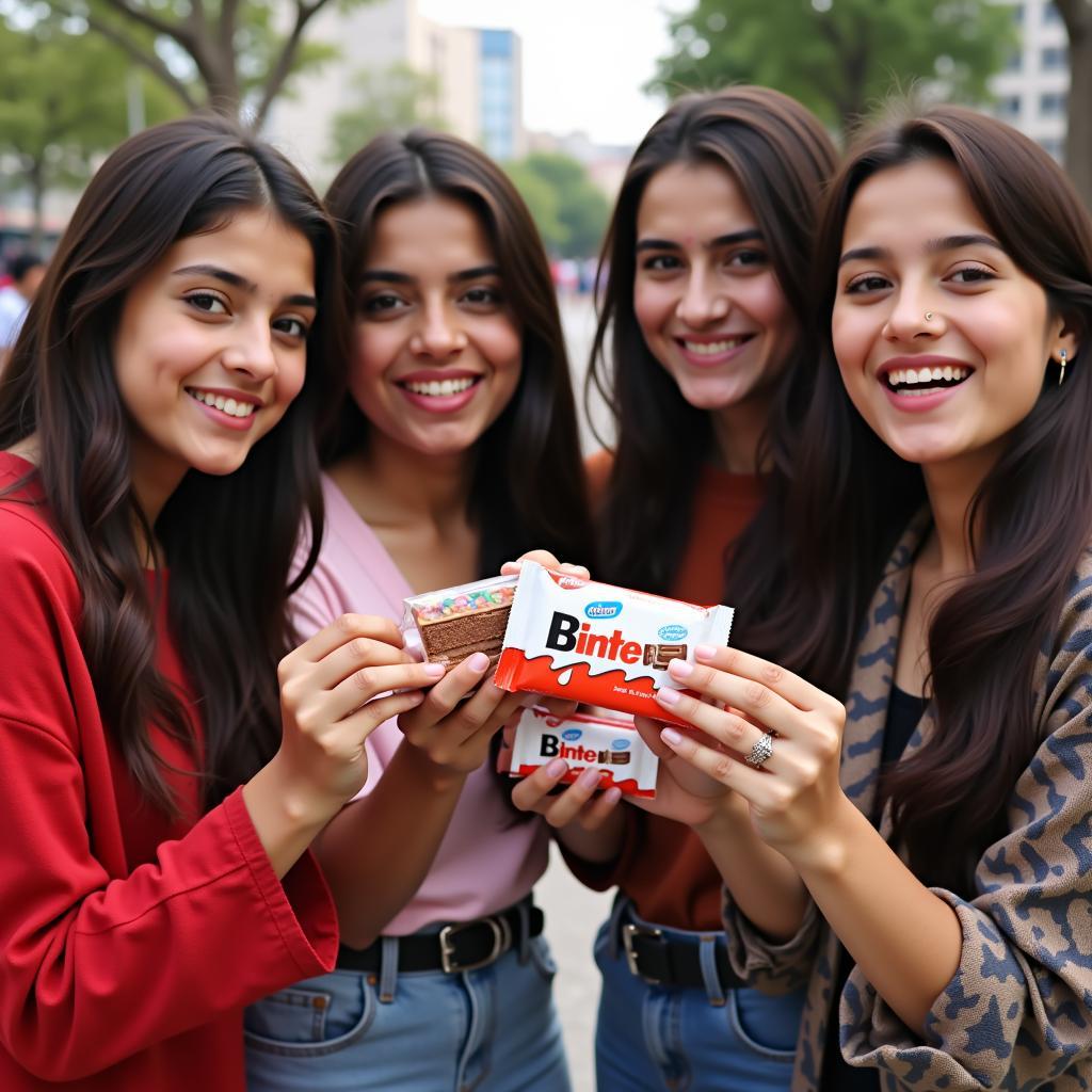 Young Pakistanis enjoying Kinder Bueno