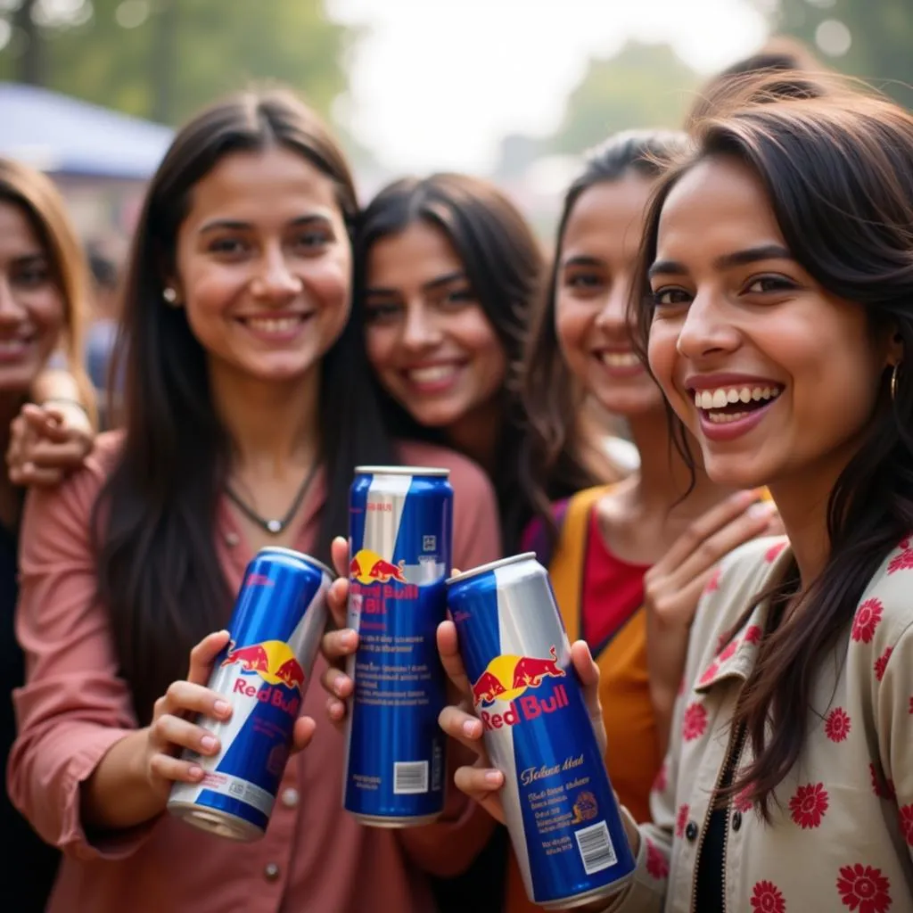 Young Pakistanis enjoying Red Bull at a social gathering