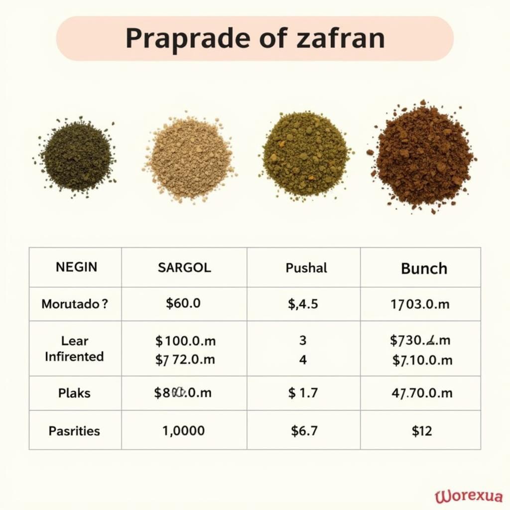 Chart comparing different grades of zafran