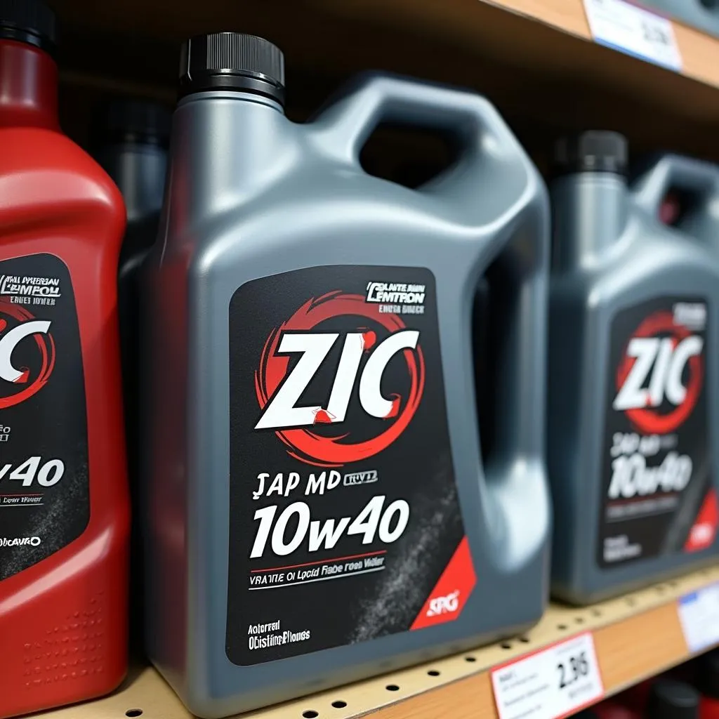 ZIC 10W40 engine oil bottle on display