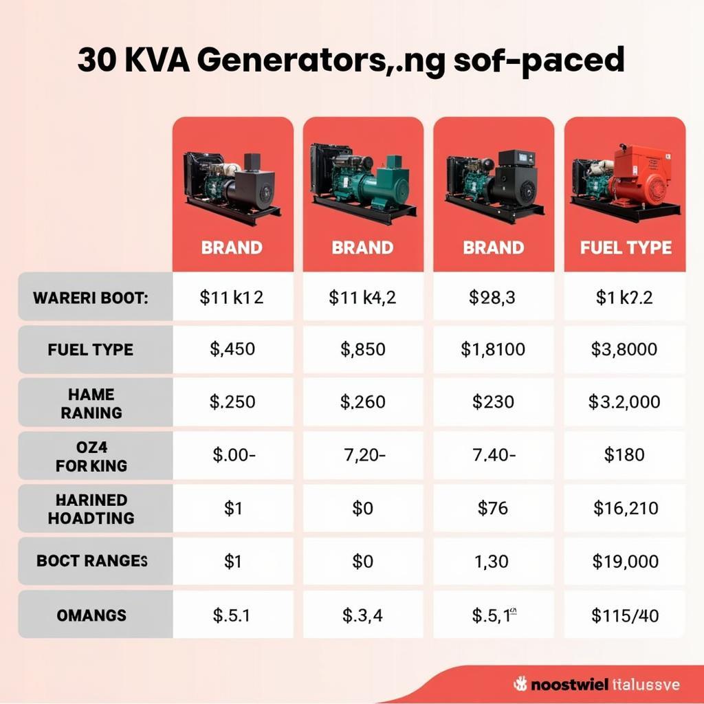 30 kVA Generator Price Comparison Chart