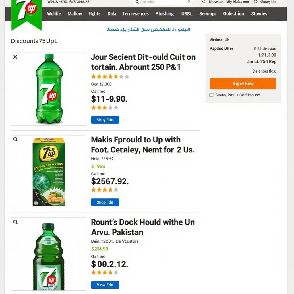 Online deals for 7up 250ml in Pakistan displayed on a website