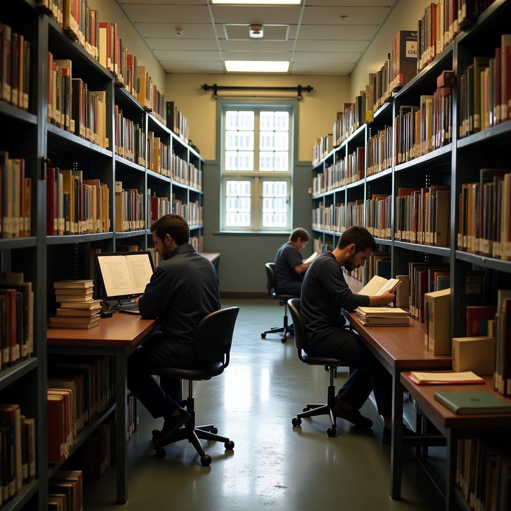 Inmates accessing library resources in an A Class Jail in Pakistan