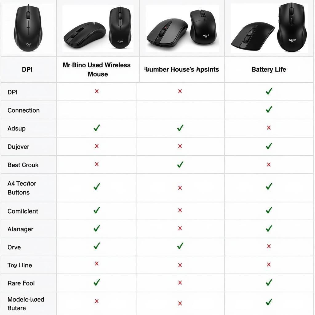 A4Tech Wireless Mouse Comparison Chart: A table comparing different A4Tech wireless mouse models available in Pakistan, highlighting features, prices, and pros and cons.