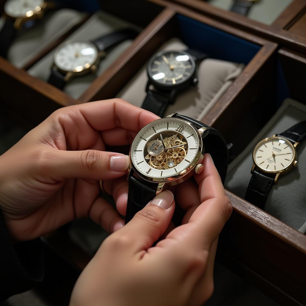 A person browsing affordable skeleton watches in Pakistan.