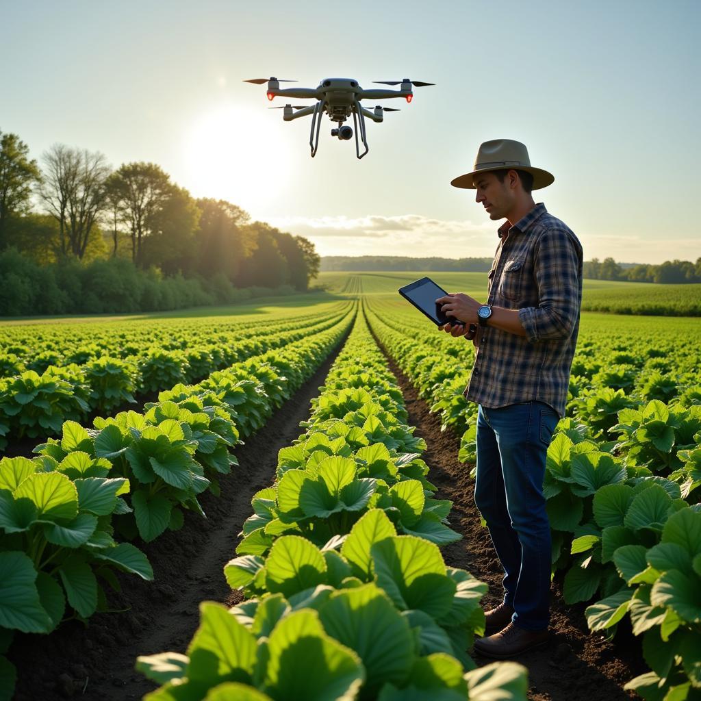 AI-powered agriculture in Pakistan: A farmer uses a drone to monitor crop health.