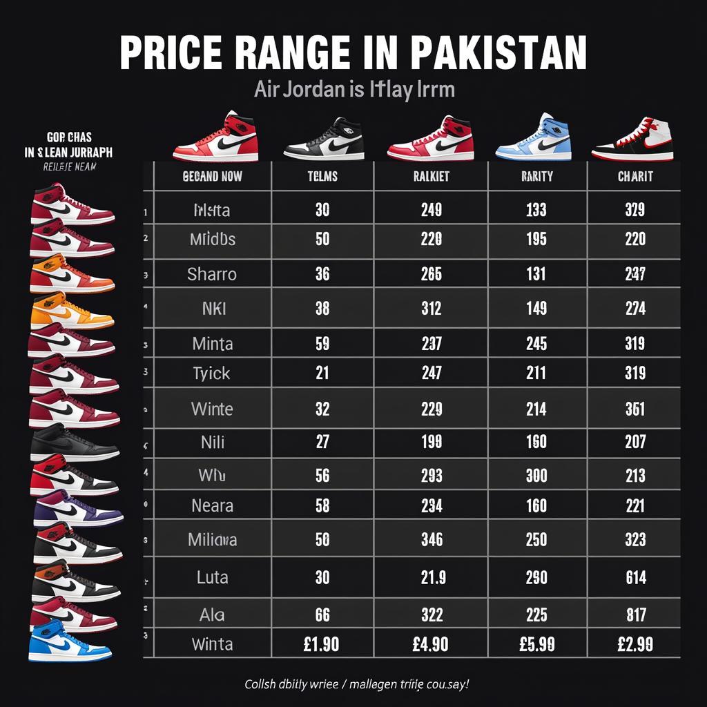 Air Jordan Price Range Chart in Pakistan