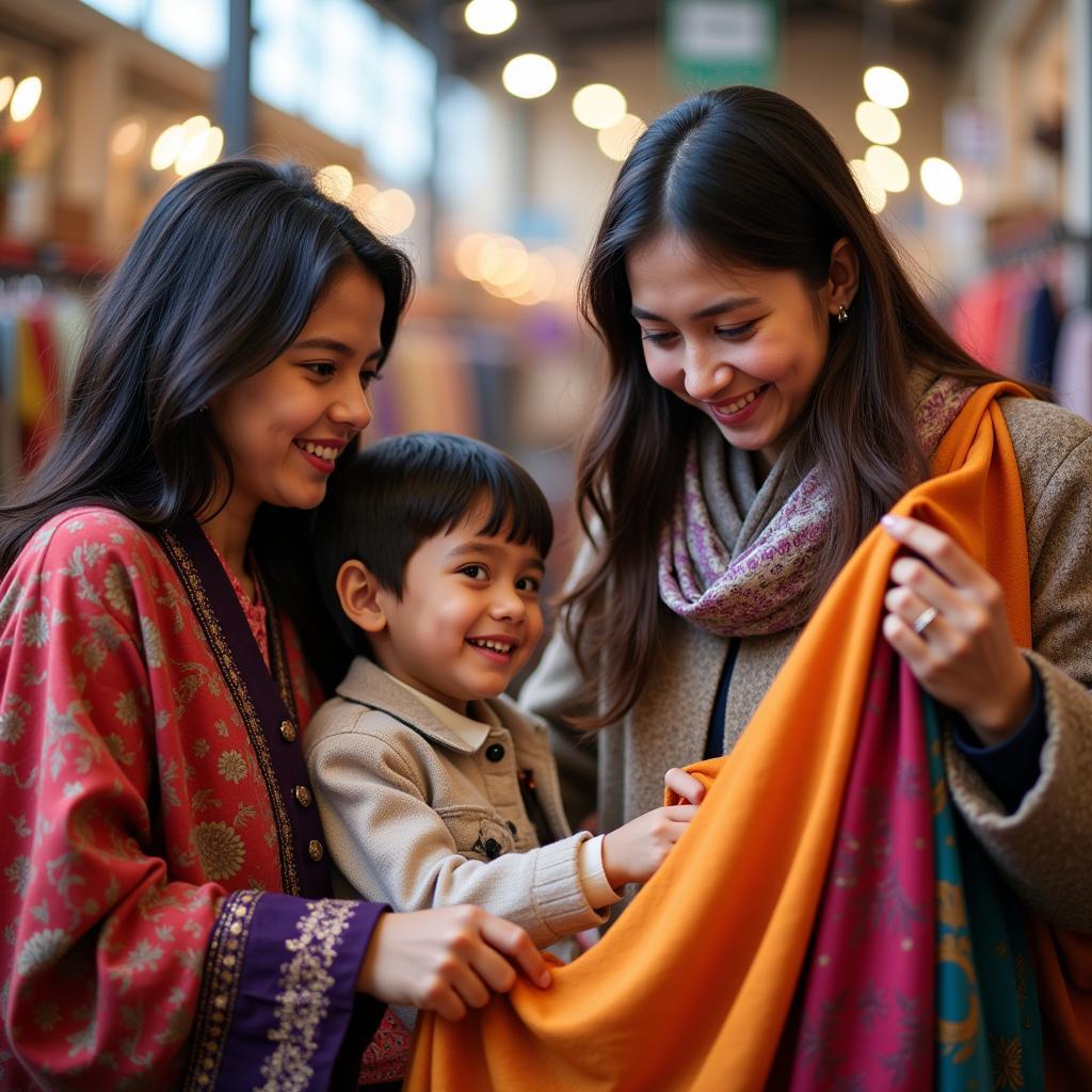 A family shopping together at the Alkaram Pakistan Day Sale.