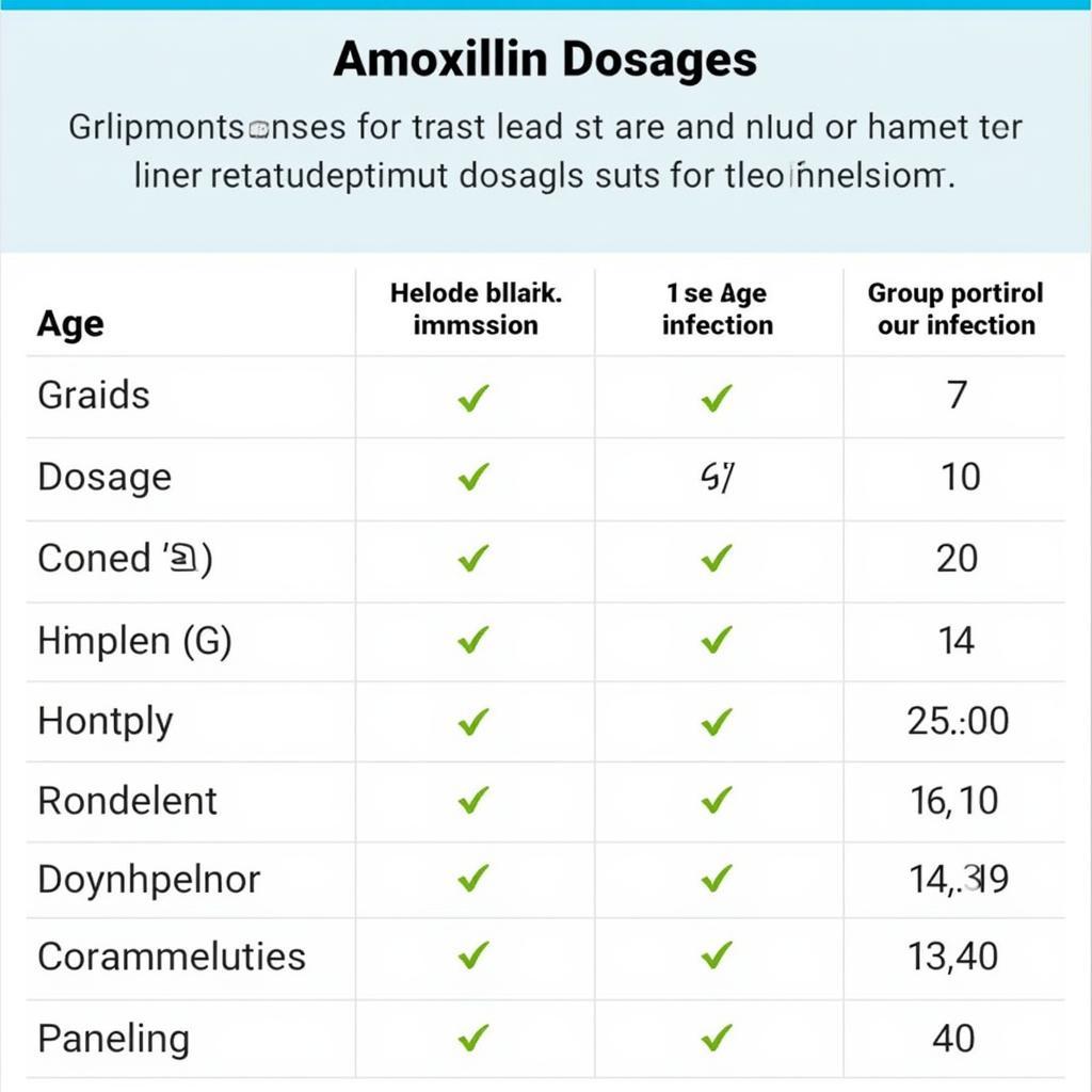 Amoxicillin Dosage Chart: Recommended dosages for various age groups and infections.