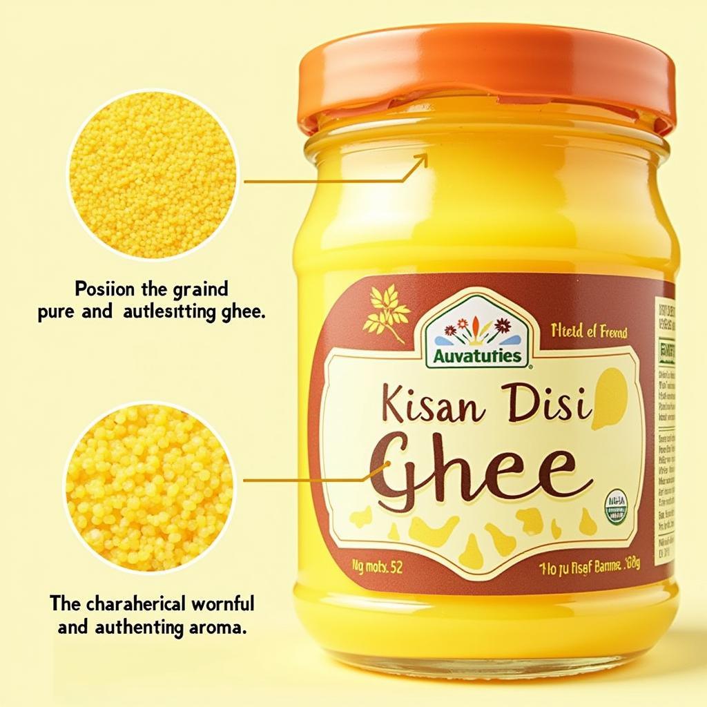 Image illustrating the key visual and olfactory characteristics to look for when identifying authentic Kisan Desi Ghee.