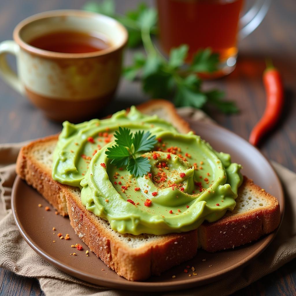 Avocado spread on toast for breakfast in Pakistan