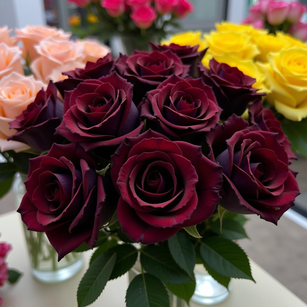 Black rose bouquet at a Pakistani florist