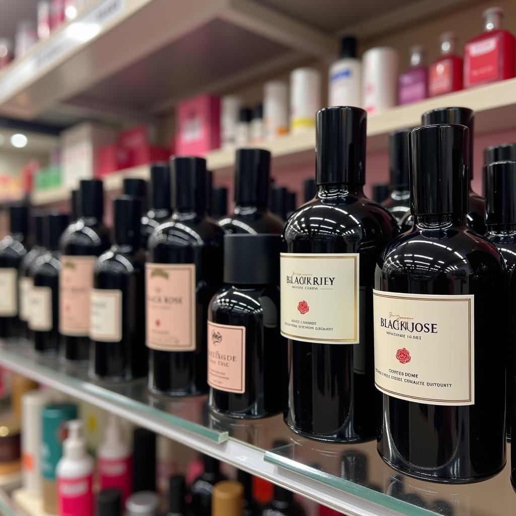 Black Rose Perfume Bottles Displayed in a Pakistani Store