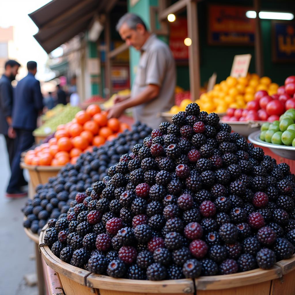 Blackberry fruit being sold at a local market in Pakistan