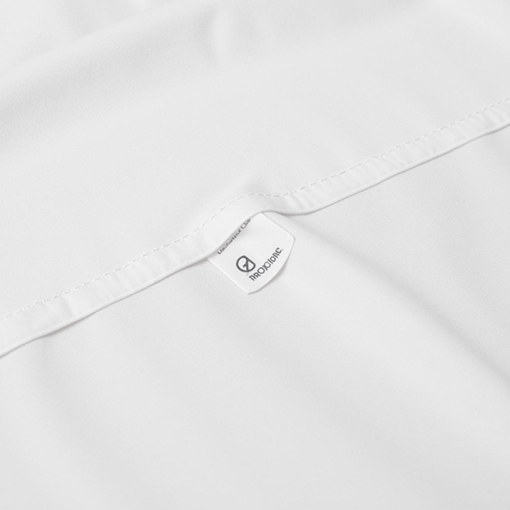 Close-up of branded bed sheets showcasing thread count detail