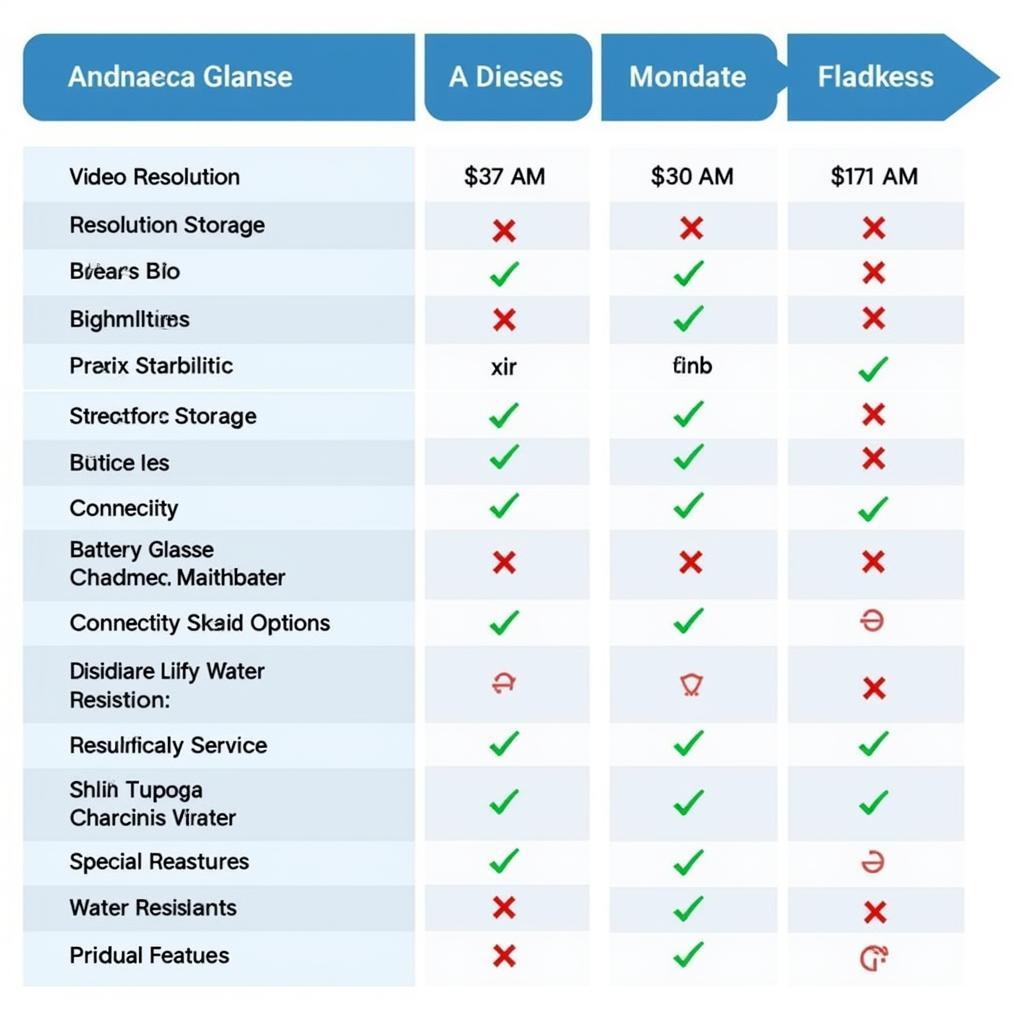 Camera Glasses Features Comparison