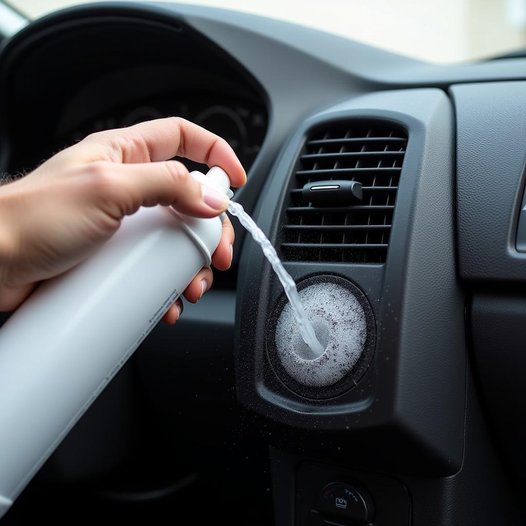 Applying Car AC Cleaning Foam in Pakistan