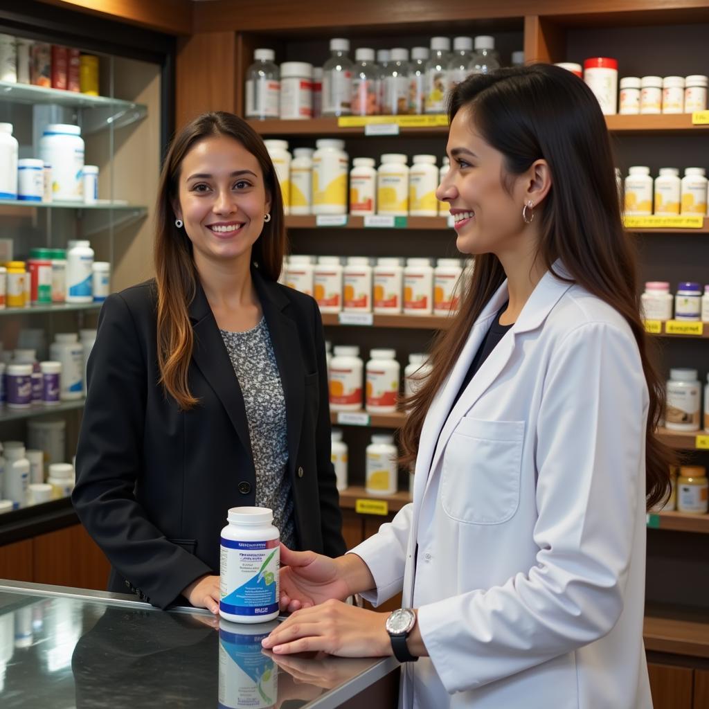 Certified vitamin store in Pakistan with staff consulting a customer