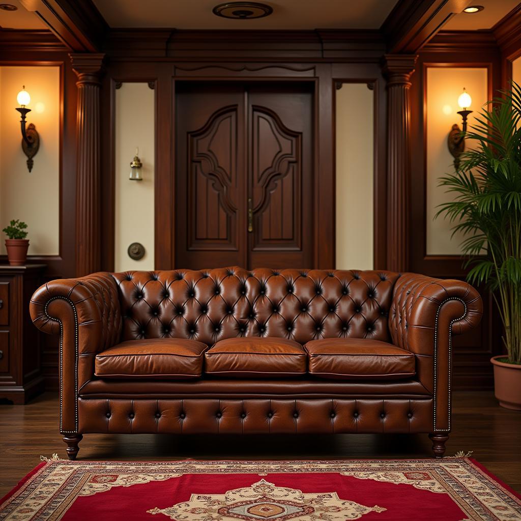 Chesterfield Sofa in Traditional Pakistani TV Lounge