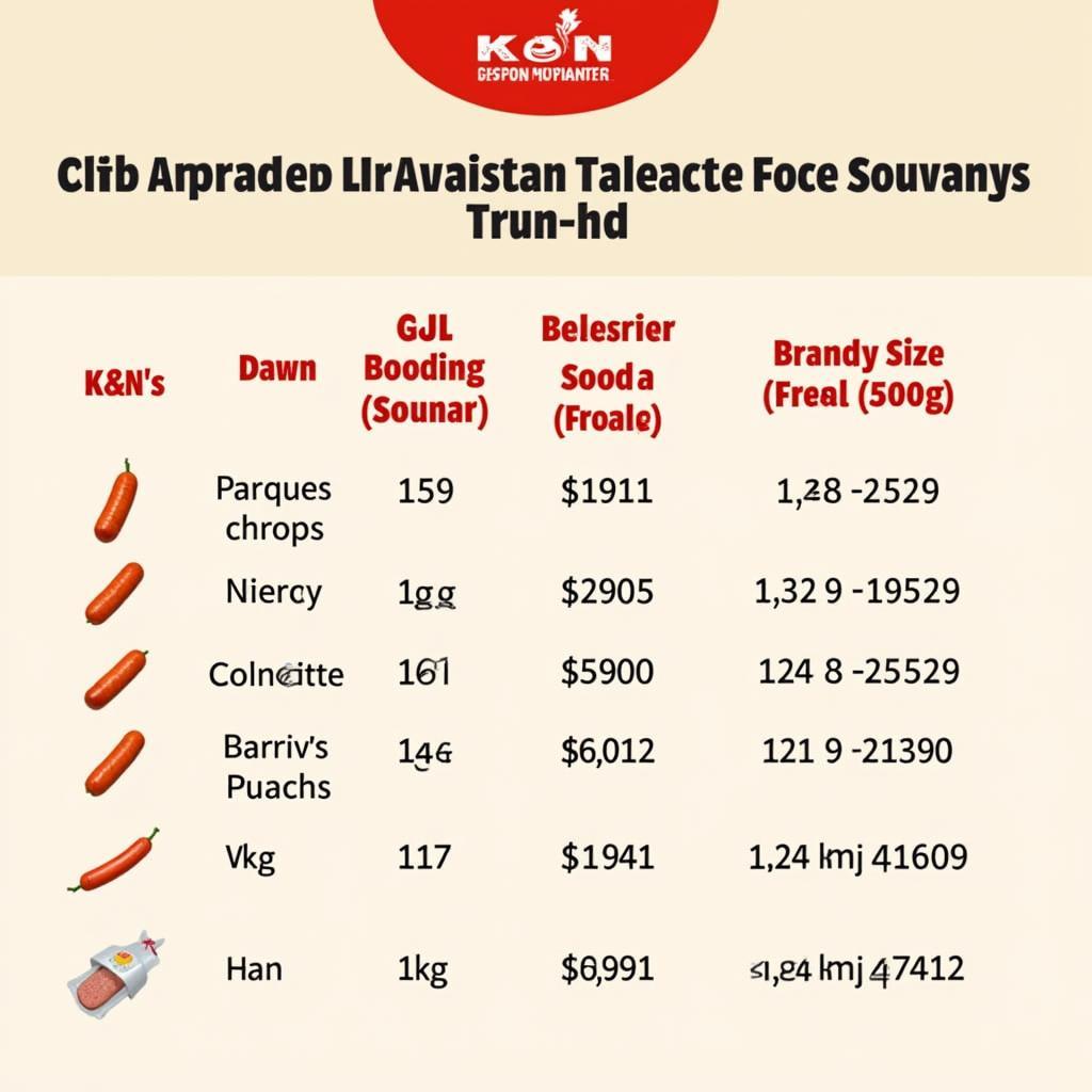 Chicken Sausage Price Chart Based on Brand and Package Size in Pakistan