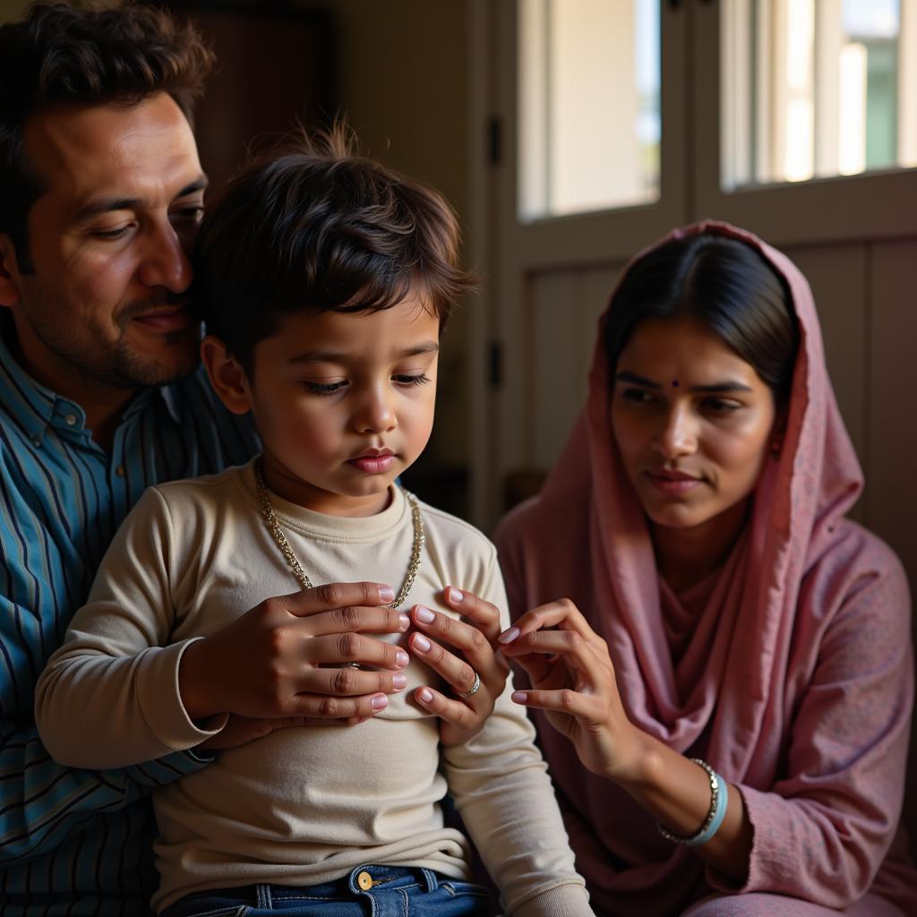 A child taking Tamiflu with parent supervision in Pakistan