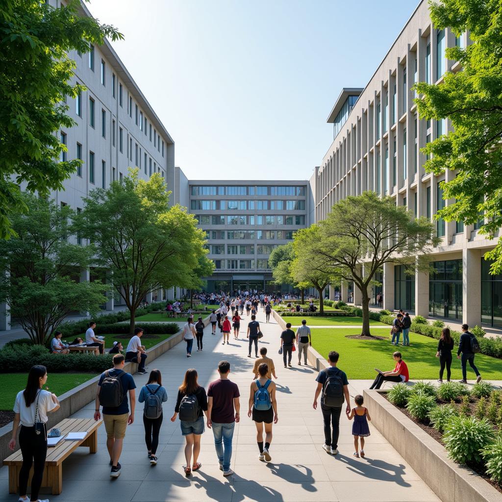 Overview of a bustling Chinese university campus showcasing diverse student life