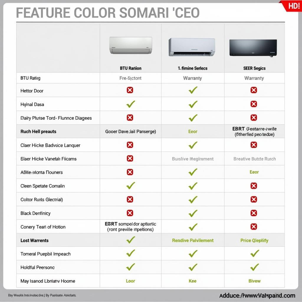 Comparison chart of different AC models in Pakistan