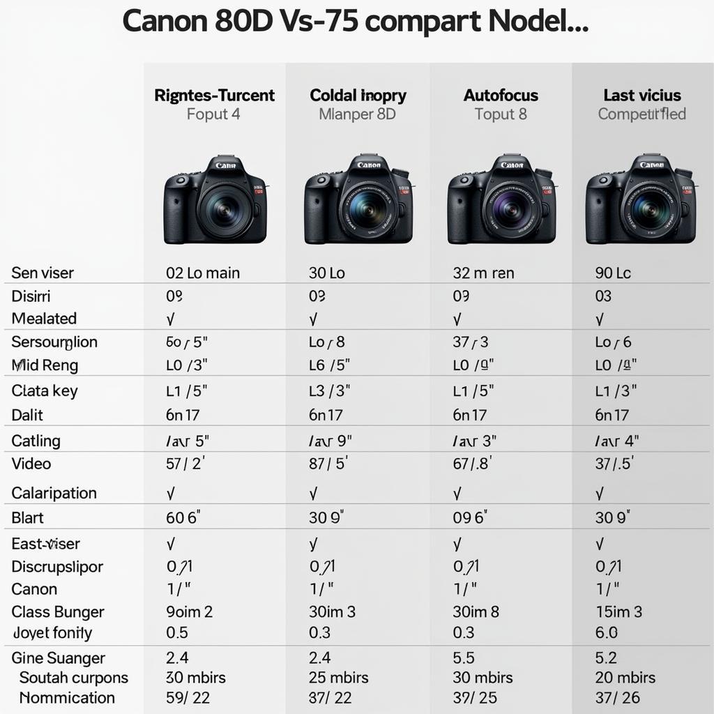 Comparing DSLR Models Specifications Chart