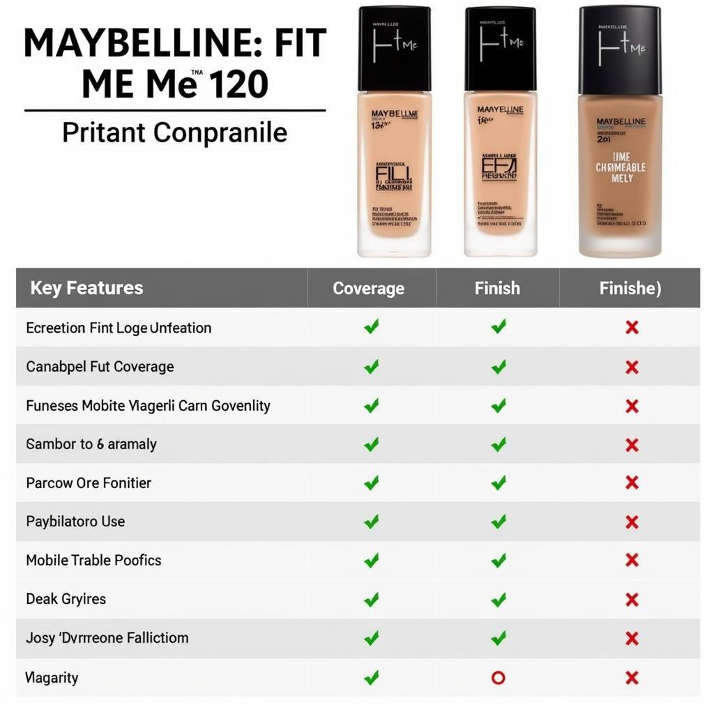 Comparison Chart of Maybelline Fit Me 120 with Other Popular Foundations in Pakistan